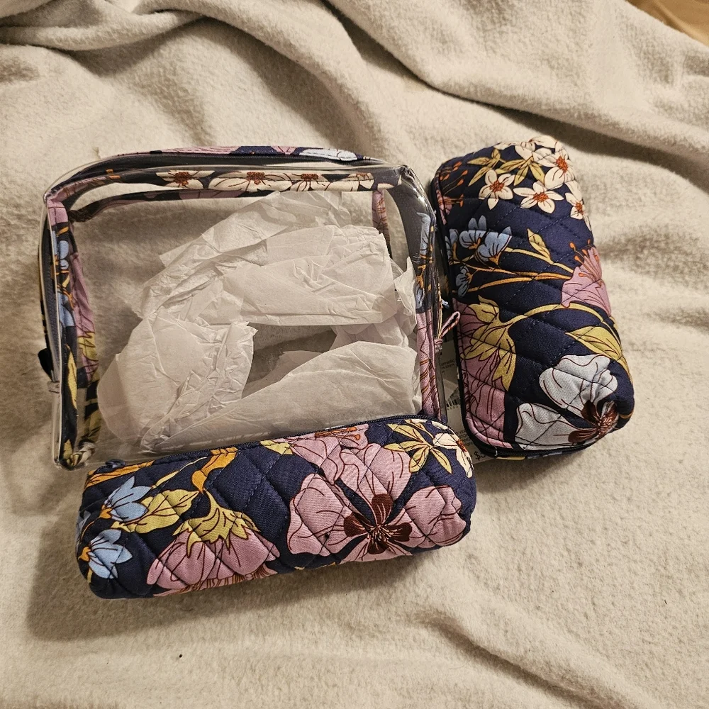 Vera Bradley Coffee Garden 3 Piece Clear Cosmetic Set